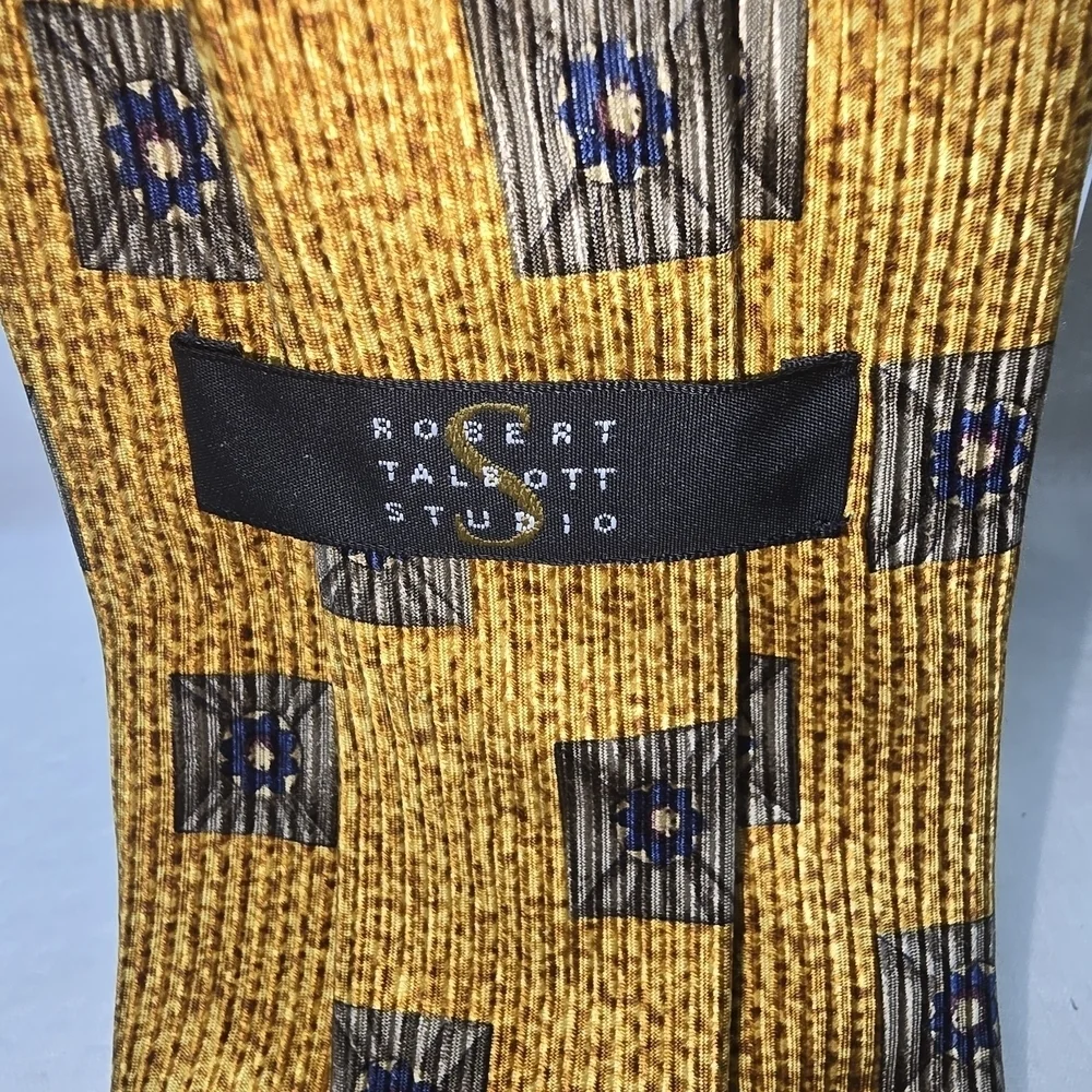 Robert Talbott Gold and Black Silk Tie with Geometric Design